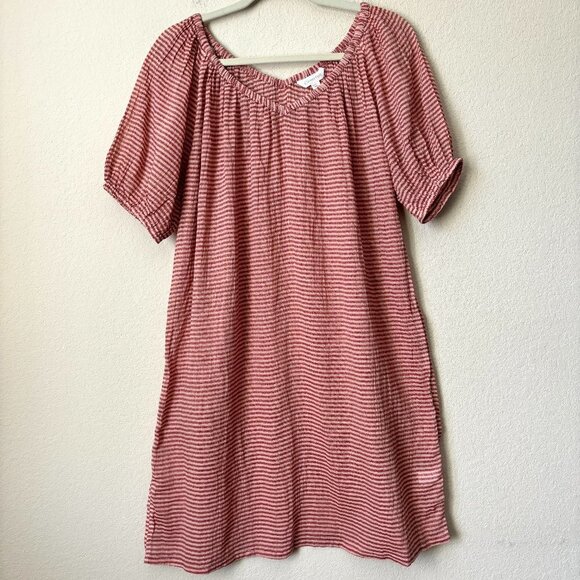 Garnet Hill Pure Organic Cotton Easy Gathered Striped Swim Cover-Up Mini Dress - Picture 1 of 11